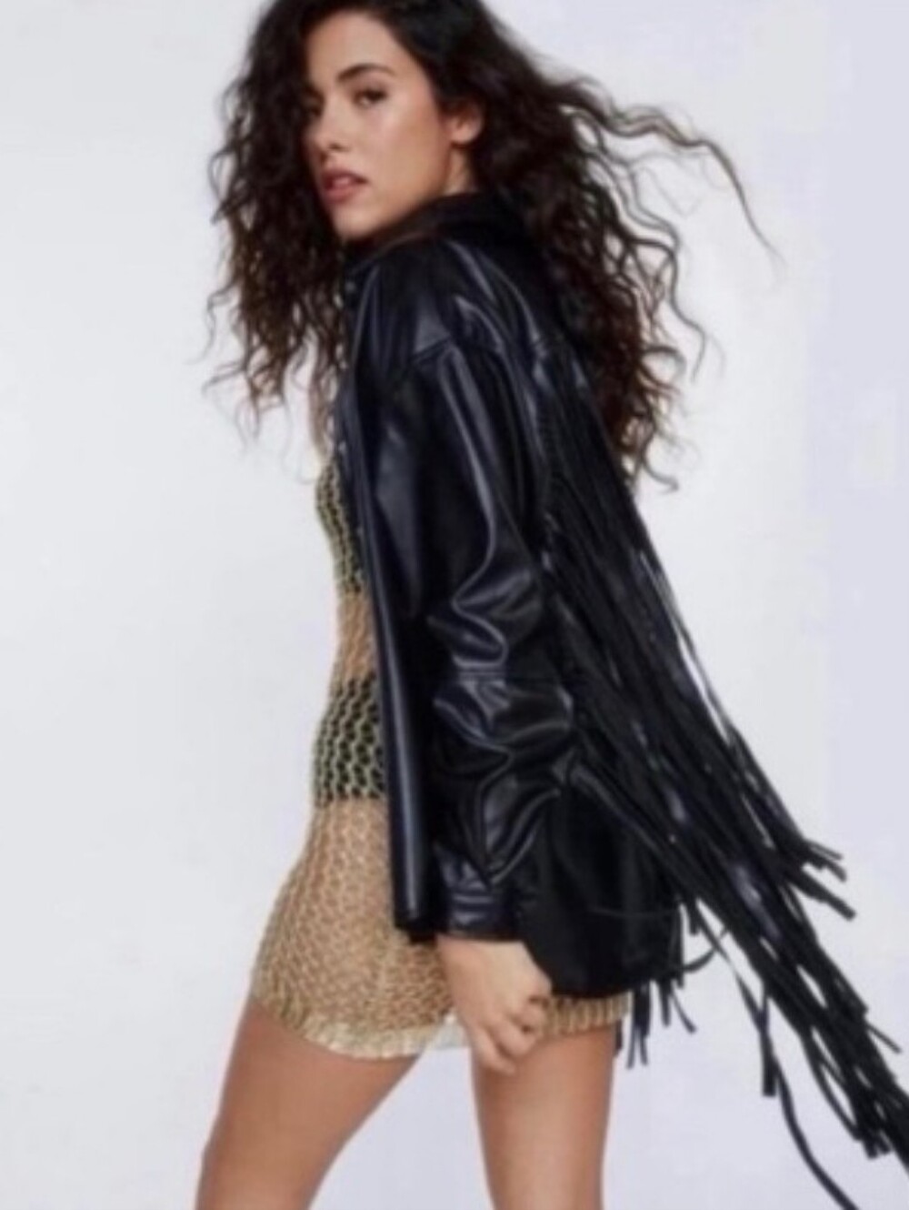 Nasty Gal vegan leather jacket with fringed sleeves